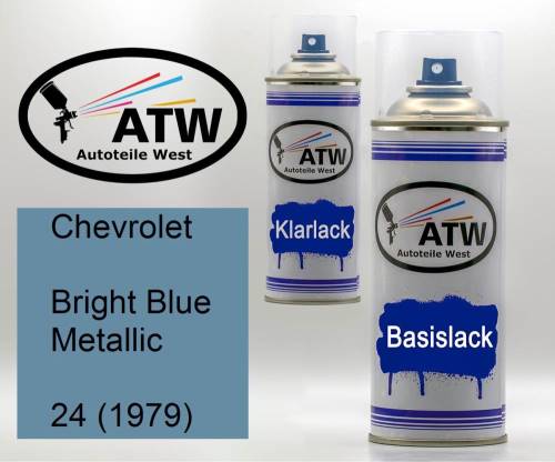 Chevrolet, Bright Blue Metallic, 24 (1979): 400ml Sprühdose + 400ml Klarlack - Set, von ATW Autoteile West.